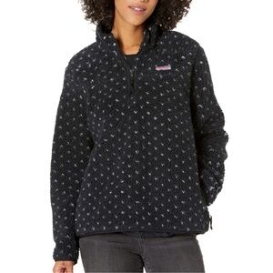 Vineyard Vines Black Birdseye Sherpa Quarter Zip Pullover‎ small fuzzy soft